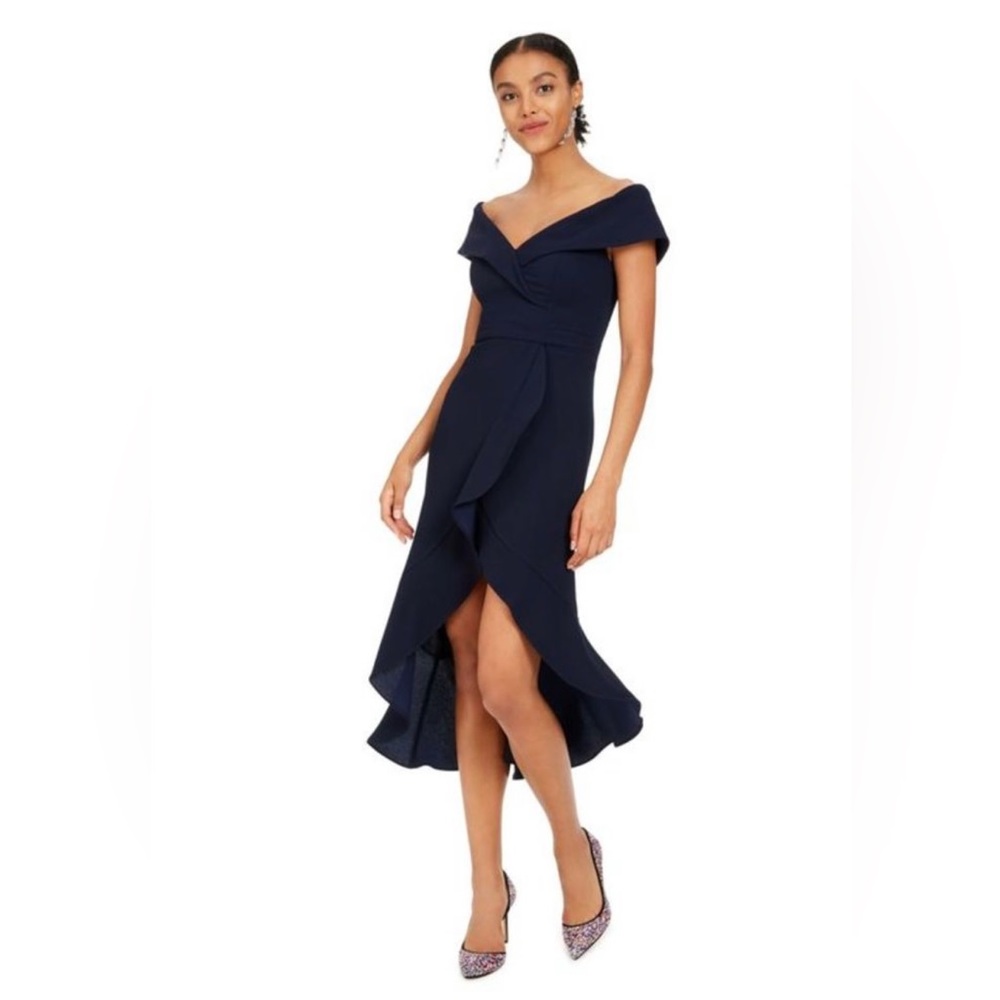 Xscape Ruffled Off-The-Shoulder Evening
Dress Navy, sz 12